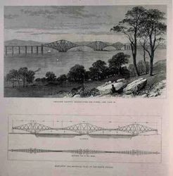 Élévation et plan en coupe du pont de Forth, Édimbourg, de The Illustrated London News, 28 janvier 1882